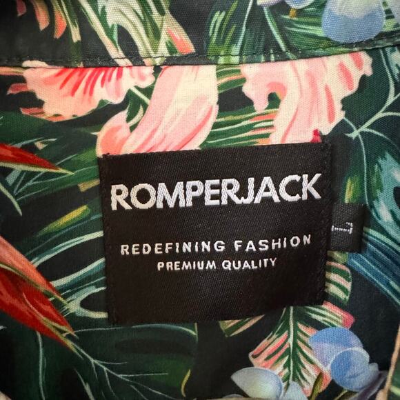 RomperJack Tropical Hawaiian Hibiscus Print Romper Shorts Jumpsuit Size Large - Picture 9 of 10